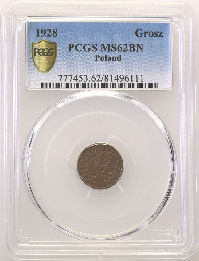 II RP. 1 grosz 1928 PCGS MS62 BN